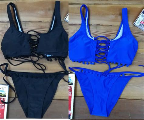 2018 Solid Women Bandage Bikinis Set Sexy Women Swimwear Push Up Padded