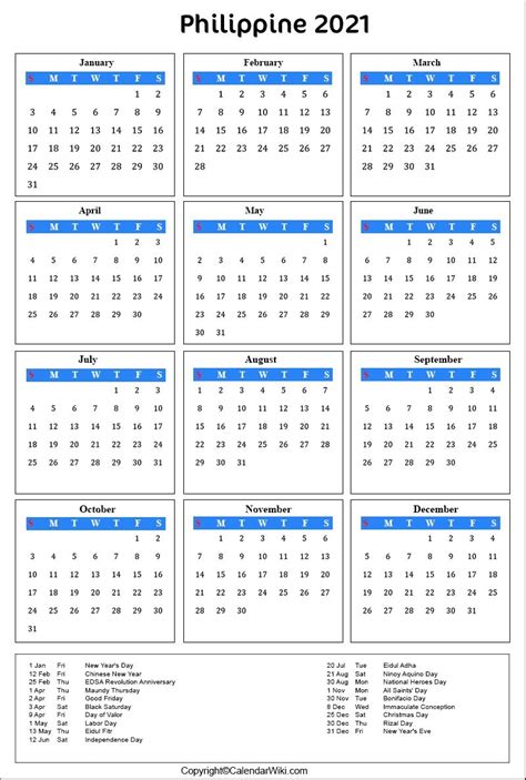 The year 2021 is a common year, with 365 days in total. Print Philippine 2021 Calendars With Holiday | Calendar ...