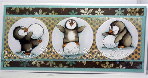 winter penguin chicks making snowballs card by julie baker mo manning sloth happy birthday