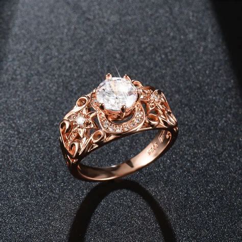 new fashion luxury flower shaped zircon female rings plated rose gold anniversary wedding rings