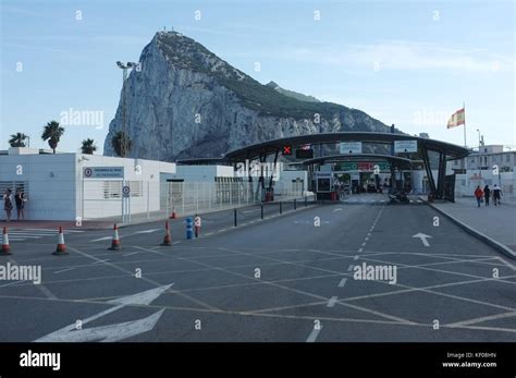 The Border With Spain Entering Gibraltar September 2017 Stock Photo
