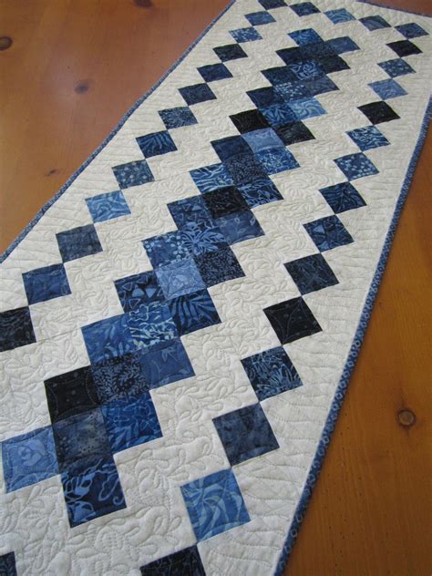 Quilted Table Runner in Blue Batik | Quilted table runners patterns, Quilted table runners ...