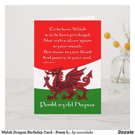 welsh dragon birthday card poem by brian harris zazzle