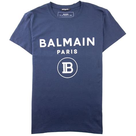 Balmain Printed White Velvet Logo T Shirt Navy Onu