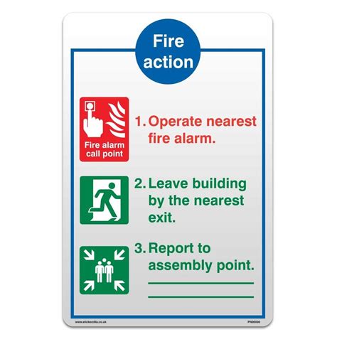 Fire Action Sign Self Adhesive Vinyl Safety Sticker Stickerzilla