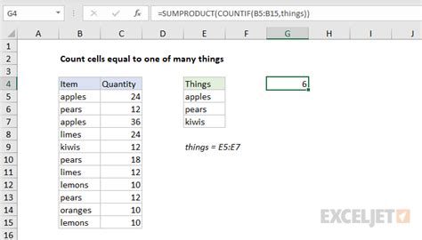Count Cells Equal To One Of Many Things Excel Formula Exceljet