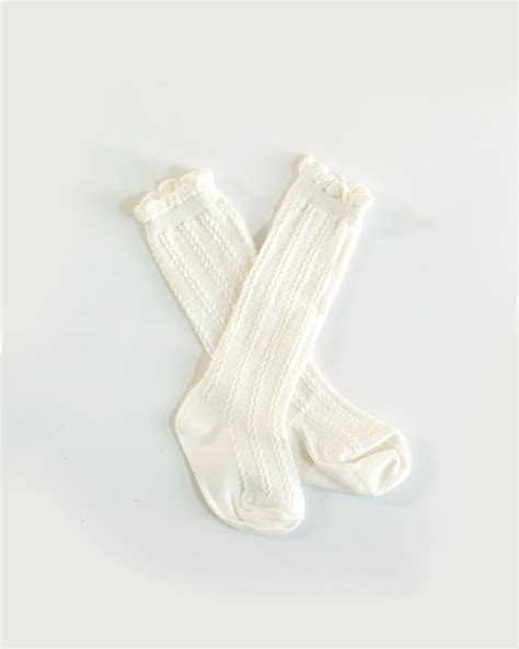 Knee High Cable Knit Socks In White Cable Knit Socks Knitting Socks Cable Knit