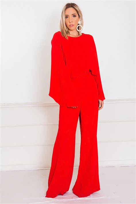 Elegant Long Sleeve Jumpsuit Red Long Sleeve Jumpsuit Red And Black Outfits Red Jumpsuit