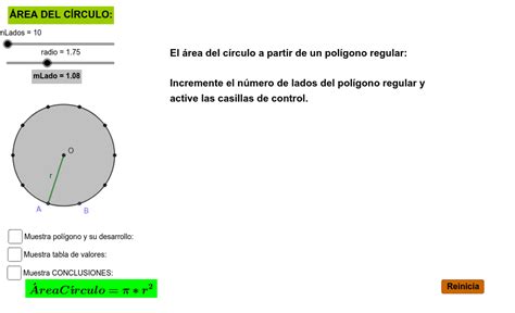 The radius of a circle calculator uses the following area of a circle formula: Área del Círculo - GeoGebra