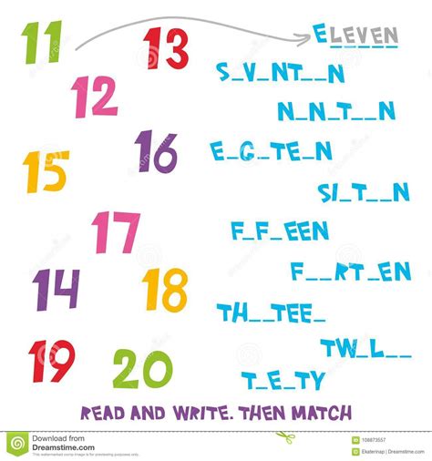 Read And Write Then Match The Numbers 11 To 20 Kids Words Learning