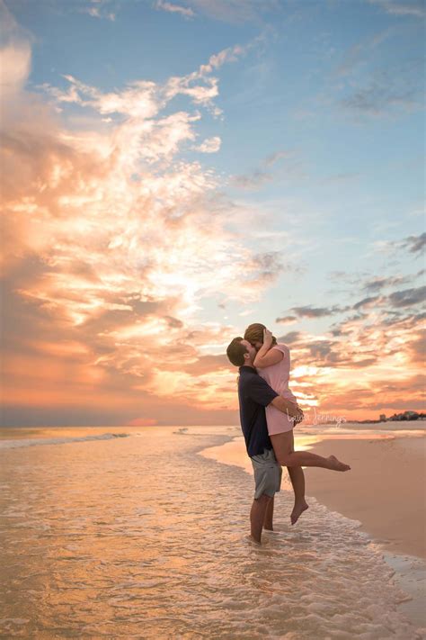 Myles and Emily's engagement session at sunset in Destin, Fl. Couples posing 101 | Couples beach ...