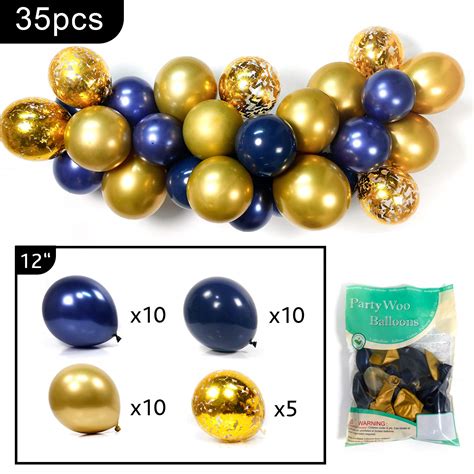 Buy Partywoo Navy Blue Gold Balloons 35 Pcs 12 In Navy Blue Balloons