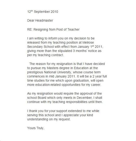 11 Teacher Resignation Letter Templates Free Sample Example Format