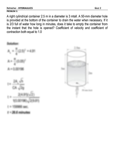 Solution Hydraulics Practice Quiz With Answer And Solutions Quiz