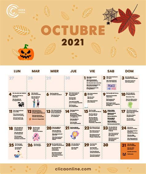 Calendario Octubre 2021 Marketing Digital Clica Online