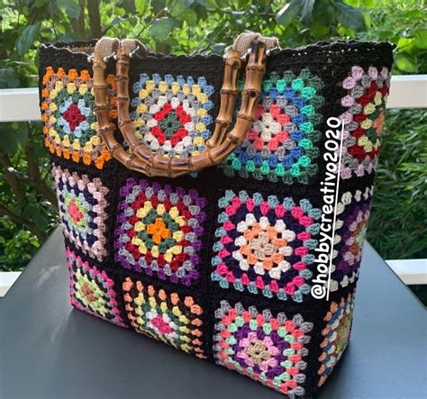 Borsa Crochet Nonna Quadrata Piastrelle Mattonelle Granny Square