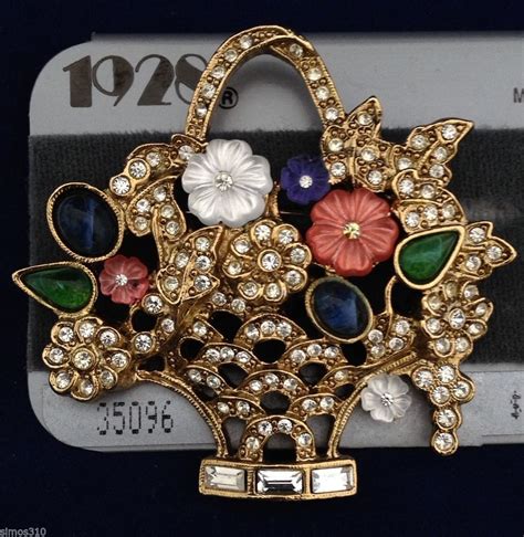 1928 jewelry victorian flower basket brooch vintage rhinestone floral pin new 1928 1928