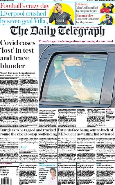 The Daily Telegraph Uk Front Page For 5 October 2020 Paperboy