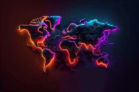 World Map Neon Colorfool Illustration Stock Illustration Illustration