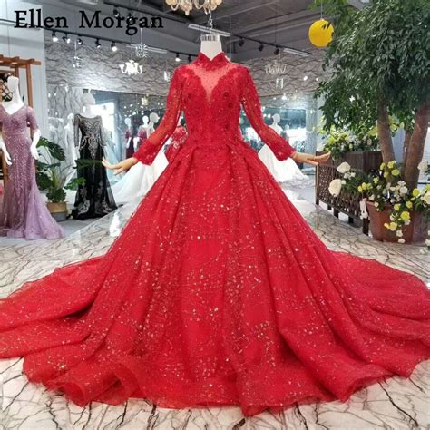 Elegant Red Lace Ball Gowns Wedding Dresses 2019 Vestido De Noiva