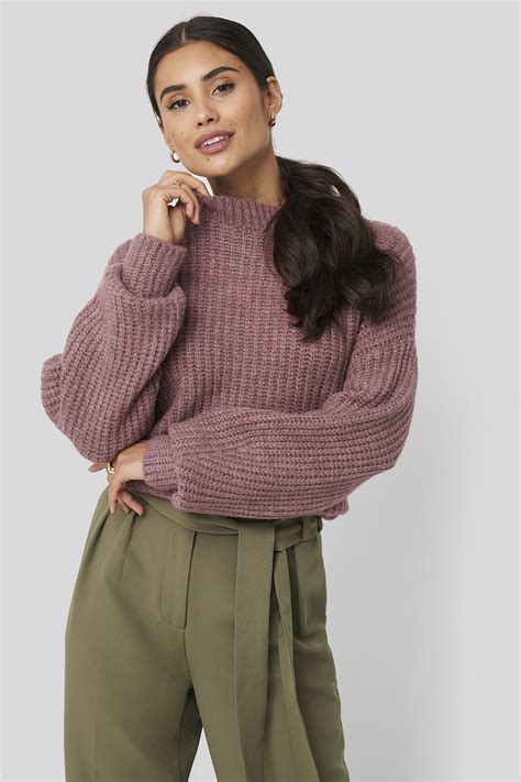 Dropped Shoulder Oversized Knitted Sweater Purple Na