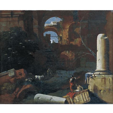 An Architectural Capriccio With Soldiers A Shepherd And Goats Resting