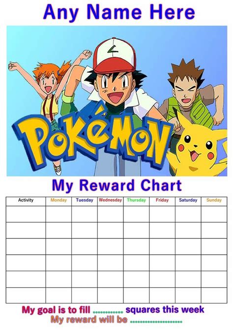 Personalised Childrens A4 Reward Behaviour Chart Pokemon