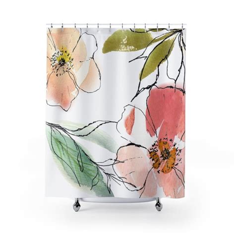 Watercolor Floral Shower Curtain Shower Curtain Watercolor Etsy