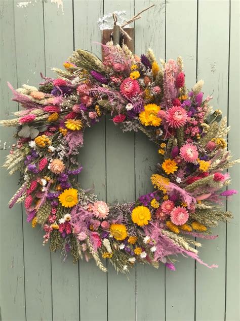 Spring Wreath Making Kit With Dried Flowers Diy Seasonal Door Etsy