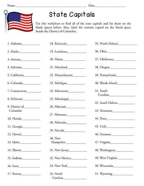 20 United States Capitals Quiz Printable Worksheet Printable Template