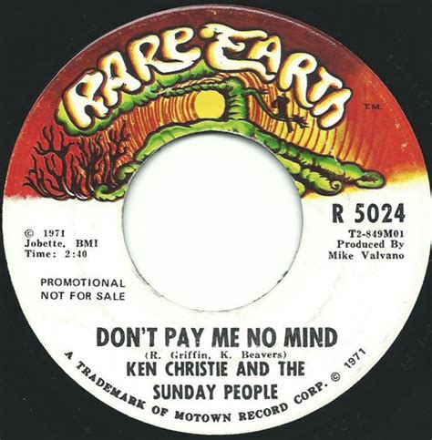 Ken Christie And The Sunday People Dont Pay Me No Mind 1971 Vinyl