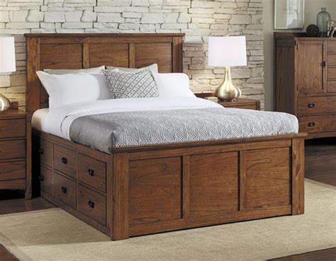 Solid Mindi Wood Mission Hills 9 Drawer Queen Size Storage Captains Bed Platform Bed With