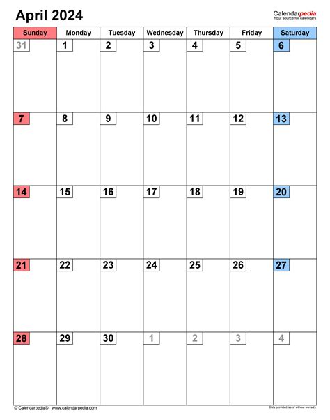 April 2024 Calendars Free