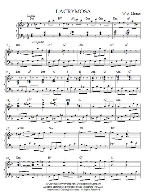 Lacrymosa From Requiem Mass K626 Sheet Music Wolfgang