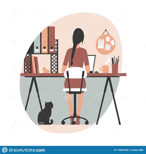 Woman Freelancer Graphic Designer Working From Home Sitting At Her