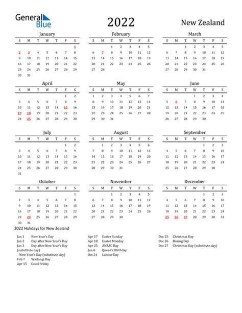 Printable Calendar 2022 Nz Template Calendar Design