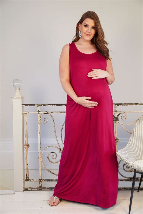 Bump It Up Maternity Magenta Maxi Dress With Ruched Side Plus Size 16