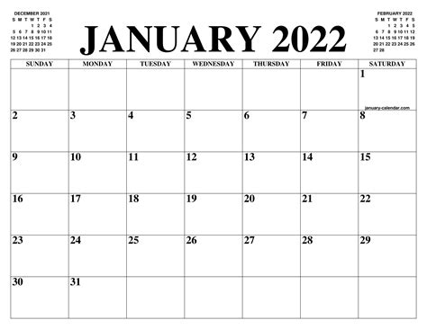 January 2022 2023 Calendar Of The Month Free Printable January 2022