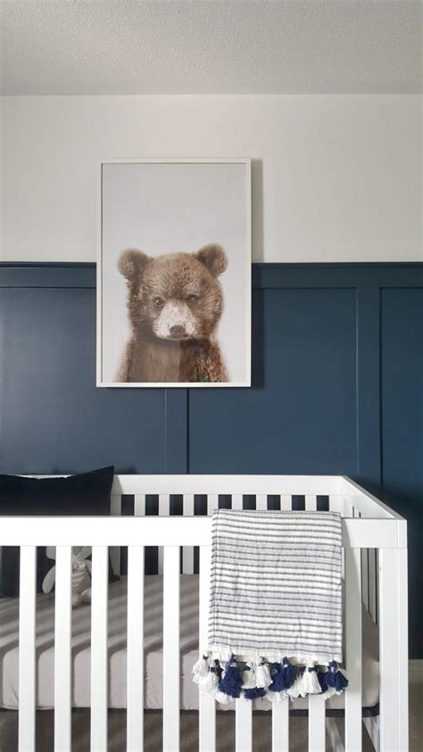 Love This Navy Blue Accent Wall In This Woodland Nursery Nursery