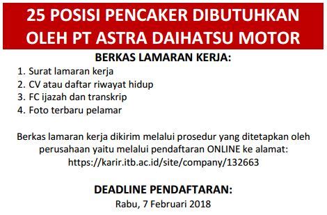 Astra daihatsu motor never requests for any payment from the applicants, appoints any agent, representative or if you find a fraudulent recruitment activity on behalf of pt astra daihatsu motor. Formulir Online Pt. Astra Daihatsu Motor : Buruan Daftar ...