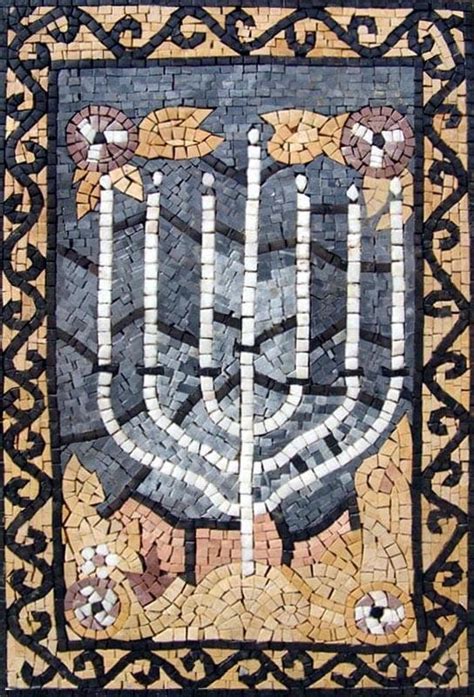 Menorah Jewish Marble Mosaic Symbol Religious Mozaico