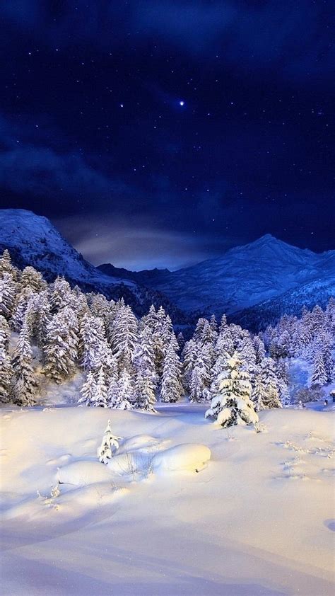 Beautiful Winter Night On The Top Of The Mountain Wallpaper Download