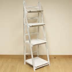 4 Tier White Wash Ladder Shelf Display Unit Free Standingfolding Book