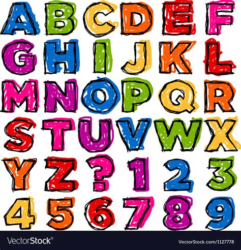 Colorful Doodle Alphabet And Numbers Royalty Free Vector