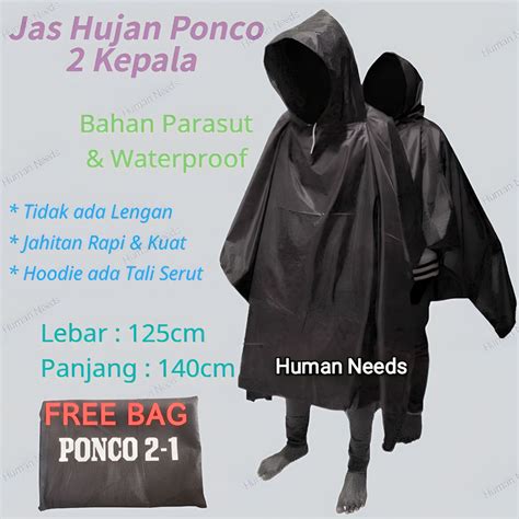 Jual Jas Hujan Ponco 2 Kepala Tebal Bahan Mirip Axio Raincoat Mantel