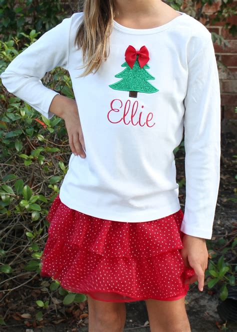 Girls Christmas Shirt Girls Christmas Tree Shirt Monogram Etsy