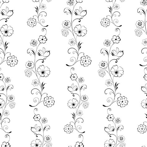 Premium Vector Seamless Pattern Of Outlines Of Decorative Flowers And