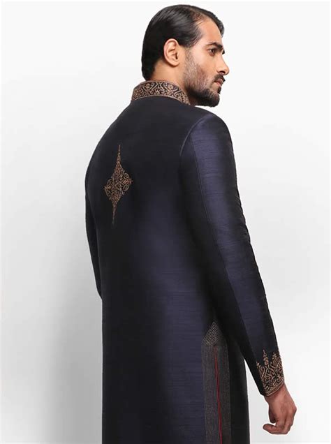 Dark Navy Raw Silk Sherwani Northridge California Ca Usa Indian