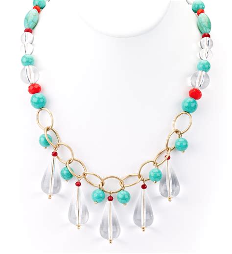 Clear Teardrops And Turquoise Beads Collar Necklace Beaded Collar