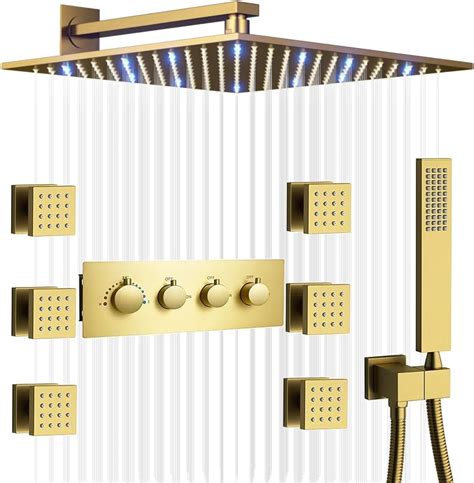 Katais Full Body Shower System Brushed Gold Shower Faucet Set Can Run All Functions Together